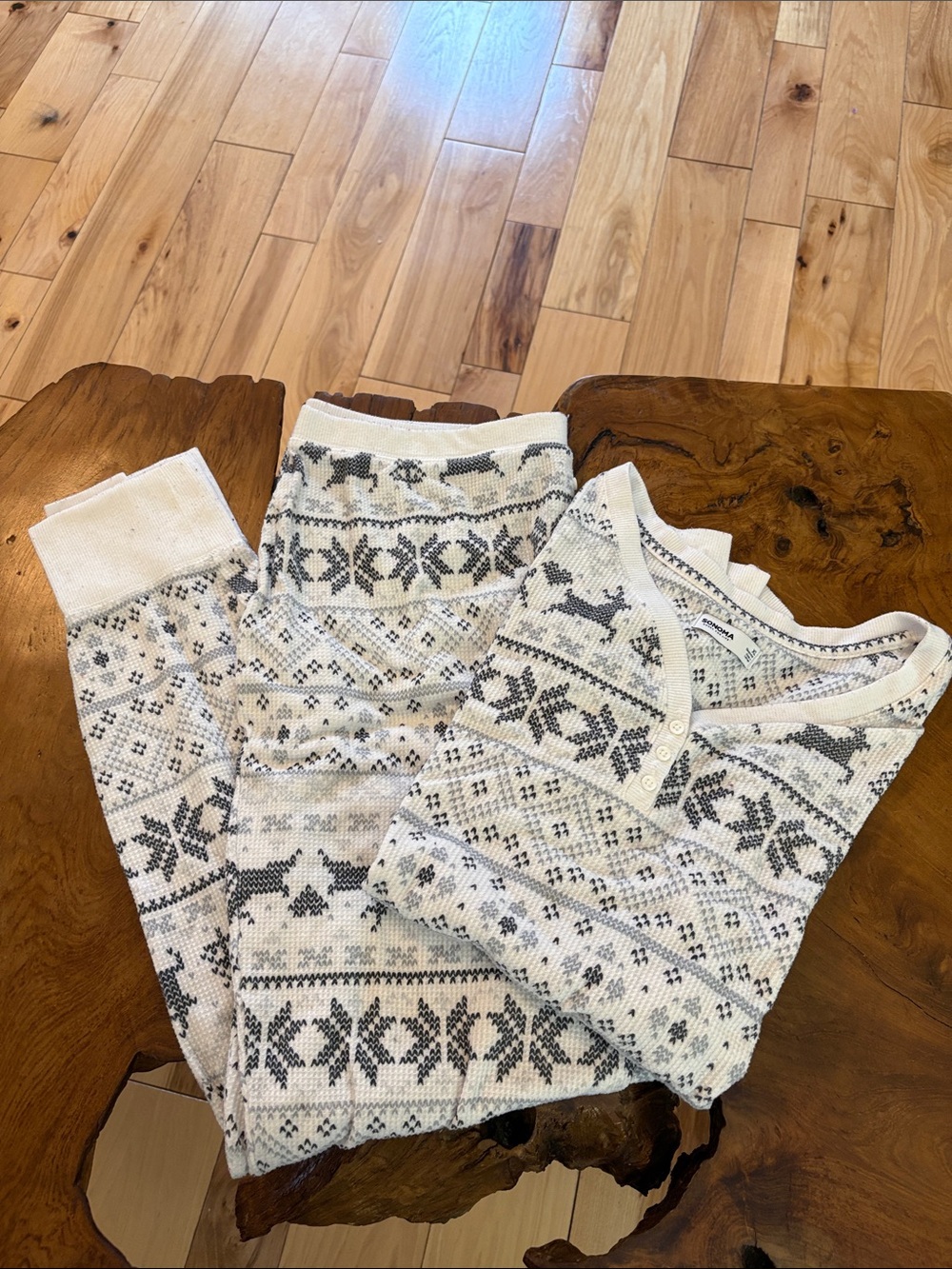 Sonoma Cream and Gray Fair Isle Knit Pajama Set